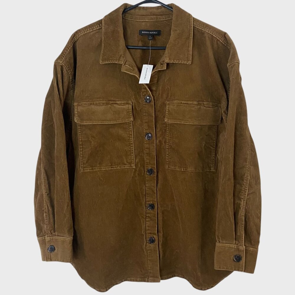 Banana Republic Corduroy Shirt Jacket Women's Large Pockets Button-Front L/S New - Picture 1 of 14